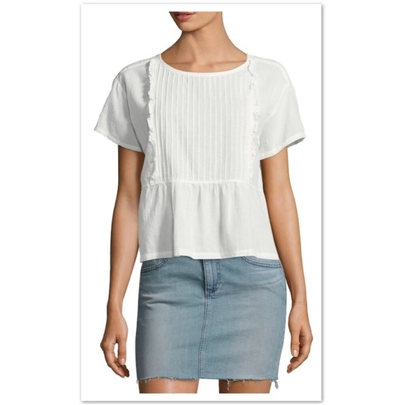 Current / Elliott Cotton Pintuck Ruffle Top in Star White, XS NWT - Picture 3 of 8